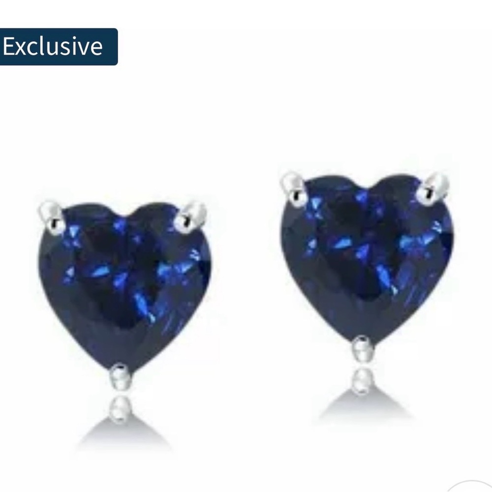 Elegant Blue Heart Stud Earrings. 18K White Gold Plated Crystal. RM Gold NYC.